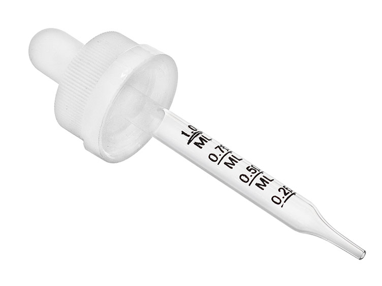 20/400 Finish, White, Droppers, CRC, Fine Ribbed, 2 3/4" Glass Pipette