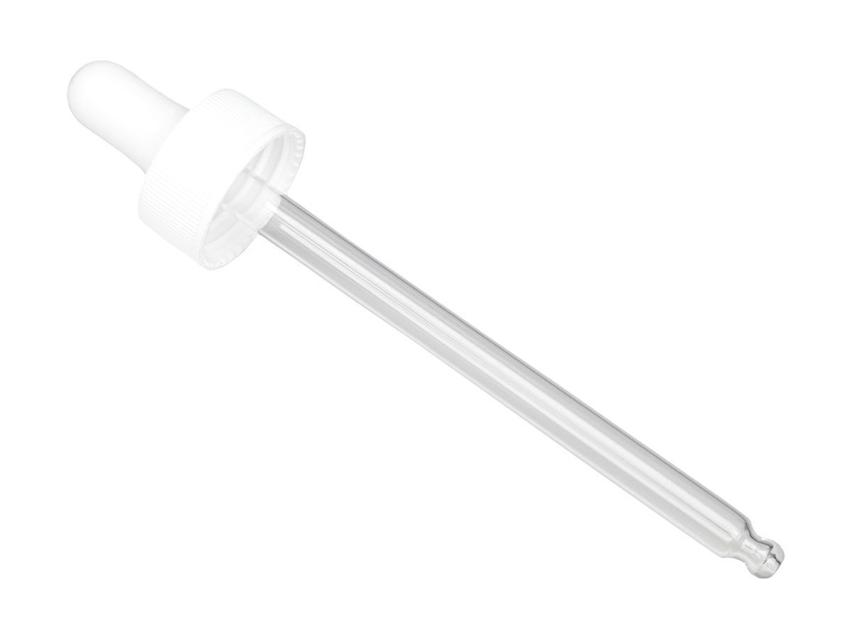 22/400 Finish, White, Droppers, Fine Ribbed, 4" Glass Pipette