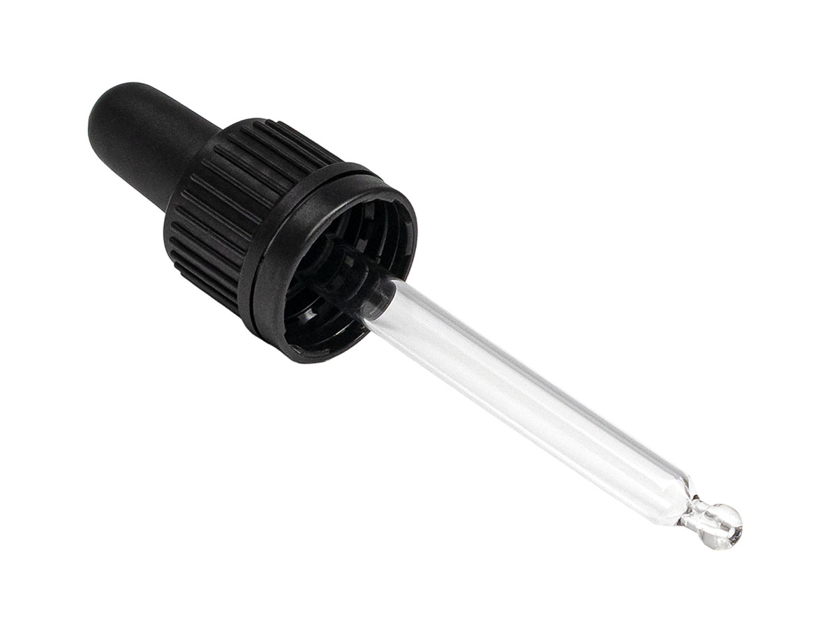 18mm TE Finish, Black, Droppers, CRC, Fine Ribbed, 2 7/8" Glass Pipette