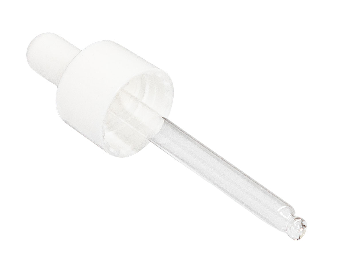 20/400 Finish, White, Droppers, Smooth, 2 7/8" Glass Pipette