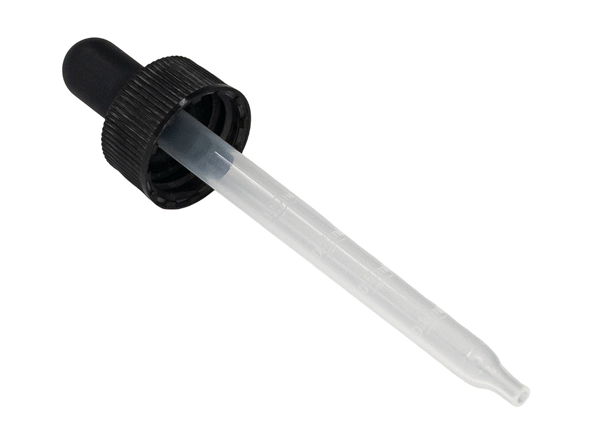 20/400 Finish, Black, Droppers, Fine Ribbed, 3 1/4" Plastic Pipette
