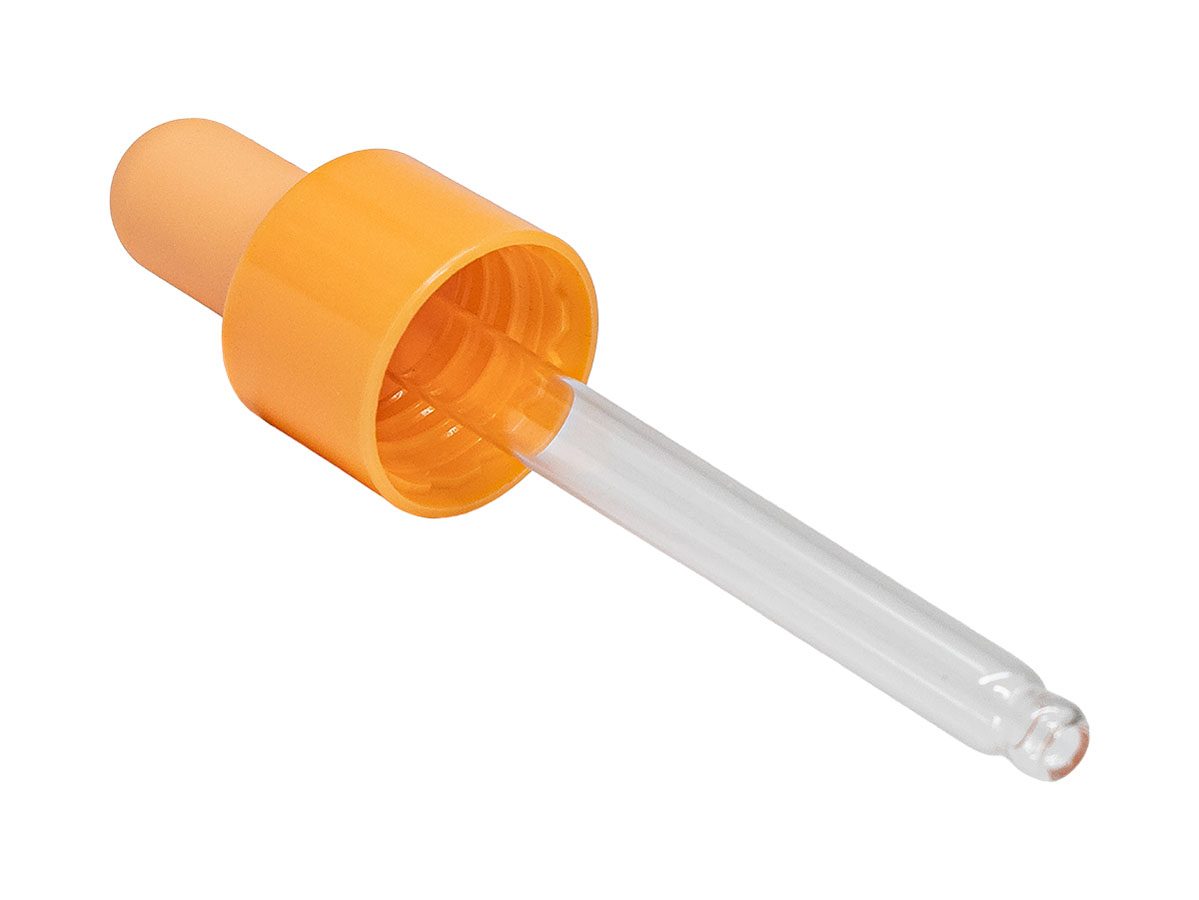 18/410 Finish, Orange, Droppers, Smooth, 2 13/16" Glass Pipette