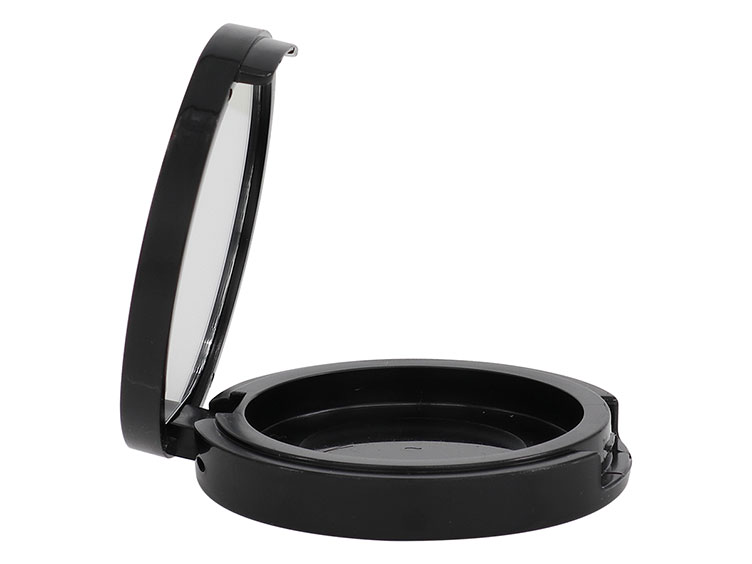 Black, Compacts, Plastic, Round, Hinged Lid With Mirror
