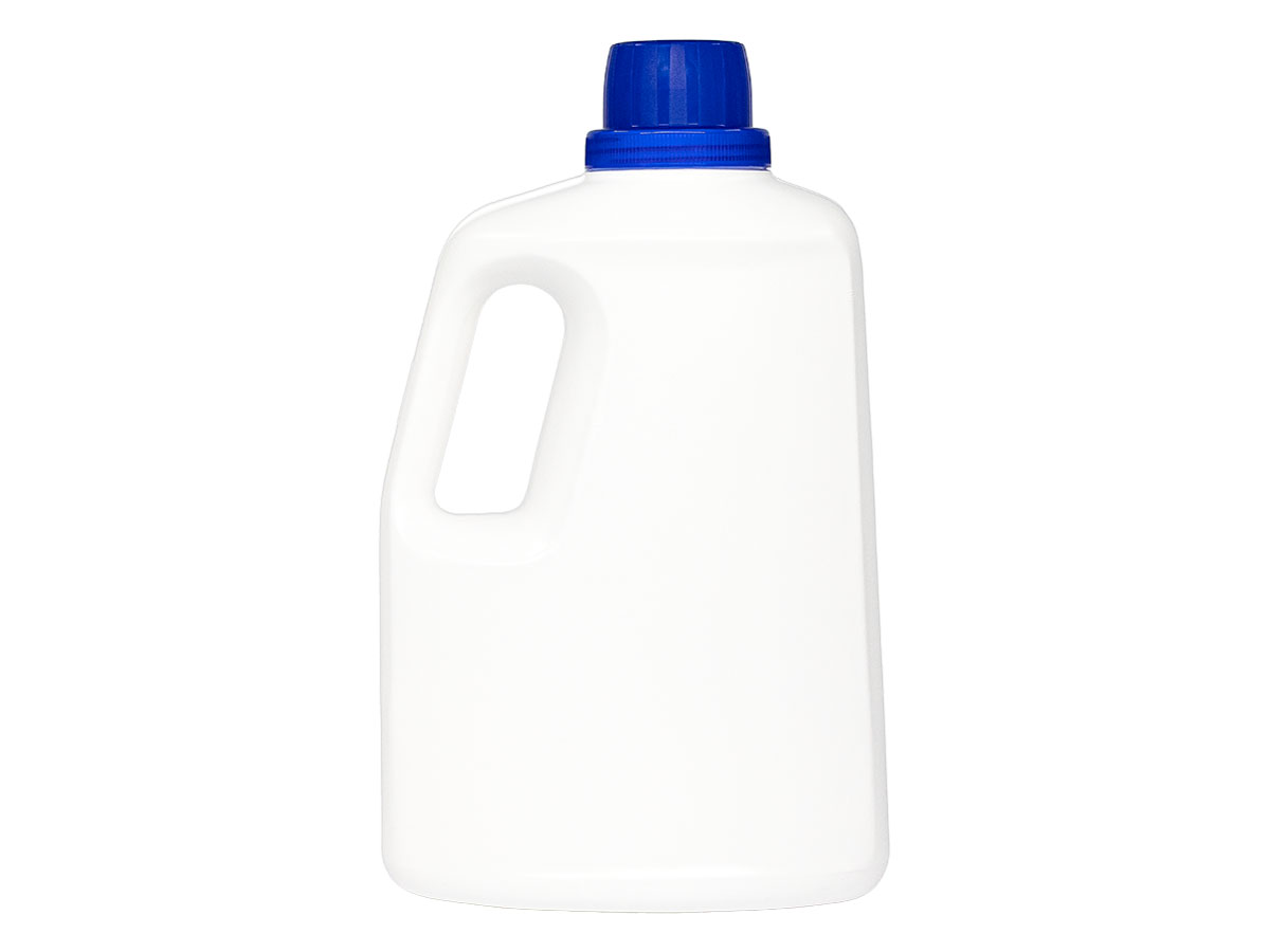 128 oz., 70mm Finish, White/Blue, Sets, Bottles/Caps, HDPE, Detergent Style Handleware