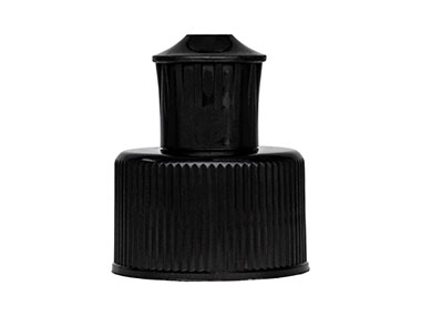24/410 Finish, Black, Caps, Dispensing, Fine Ribbed, Push-Pull, .200" Orf