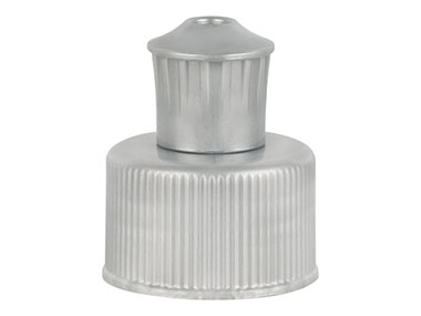 24/410 Finish, Gray, Caps, Dispensing, Fine Ribbed, Push-Pull, .200" Orf