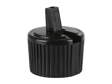24/410 Finish, Black, Caps, Dispensing, PCR, Fine Ribbed, Turret Style, .115" Orf