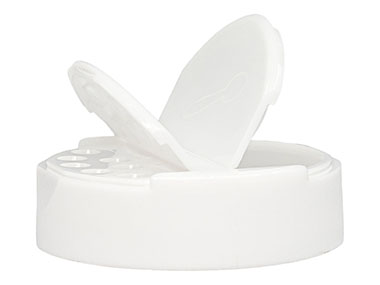 63/485 Finish, White, Caps, Dispensing, Smooth, Dual Flap, Shaker/Spoon Style, PS Lnr