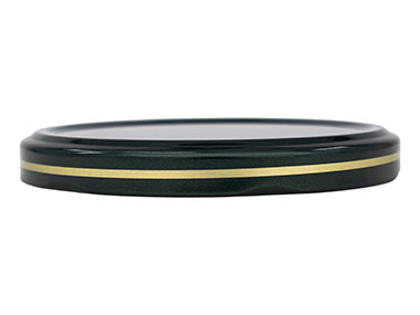 89mm 6 Lug Finish, Green/Gold, Caps, Metal, Smooth, Stacking Ring, Beige Inner, Plastisol Lnr