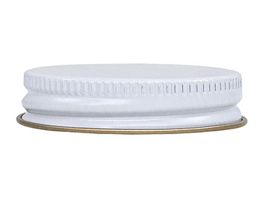 45/400 Finish, White, Caps, Metal, Ribbed Neck, Gold Inner, Plastisol Lnr