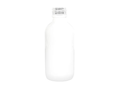 2 oz., 20/400 Finish, White, Bottles, Glass, Boston Round, Spray Coated