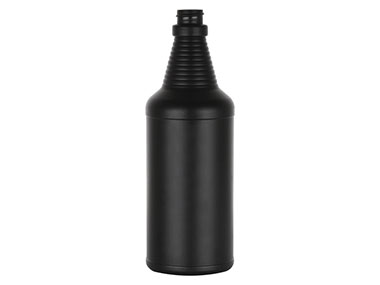 32 oz., 28/400 Finish, Black, Bottles, HDPE, Carafe Style Round, Ringed Neck, Label Panel