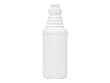 16 oz., 28/400 Finish, White, Bottles, HDPE, Carafe Style Round, Ringed Neck, Label Panel