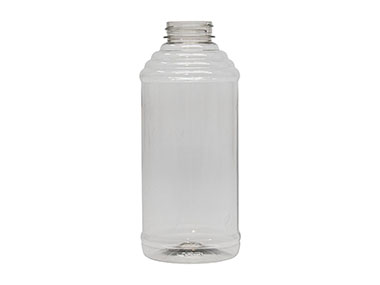 24 oz., 38/400 Finish, Clear, Bottles, PET, Honey Style Round, Ribbed Shoulder, Label Panel