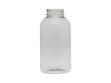 12 oz., 12 oz. Finish, Clear, Bottles, PET, Honey Style Round, Ribbed Shoulder, Label Panel