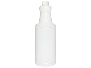 32 oz., 28/410 Finish, Natural, Bottles, HDPE, Carafe Style Round, Ringed Neck, Label Panel