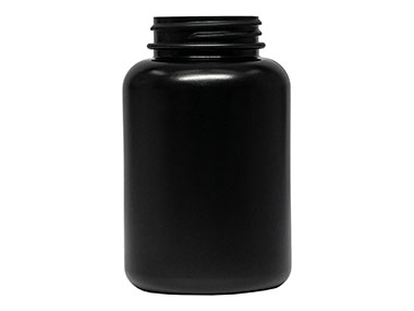 250 cc, 45/400 Finish, Black, Bottles, HDPE, Round Packer