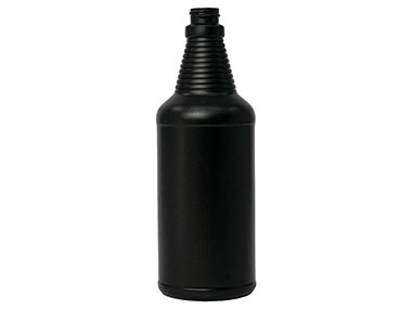 32 oz., 28/400 Finish, Black, Bottles, HDPE, Carafe Style Round, Ringed Neck, Label Panel