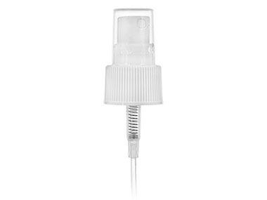 24/410 Finish, White, Sprayers, Fine Mist, Fine Ribbed, Clear Hood, 5 3/8" DT