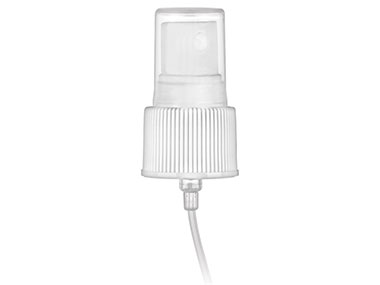 24/410 Finish, White, Sprayers, Fine Mist, Fine Ribbed, Clear Hood, 3 7/8" DT