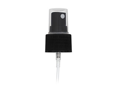 24/410 Finish, Black, Sprayers, Fine Mist, Fine Ribbed, Clear Hood, 6 3/4" DT