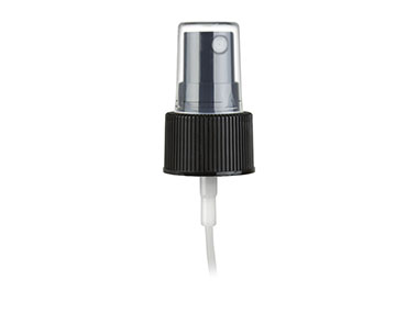 24/410 Finish, Black, Sprayers, Fine Mist, Fine Ribbed, Clear Hood, 6 3/4" DT