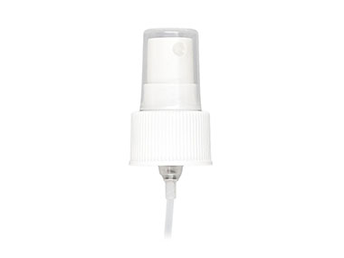 24/410 Finish, White, Sprayers, Fine Mist, Fine Ribbed, Clear Hood, 8 7/8" DT