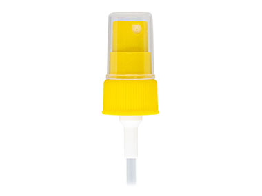 24/410 Finish, Yellow, Sprayers, Regular Mist, Fine Ribbed, Clear Hood, 5 1/4" DT