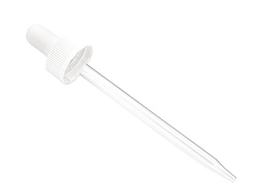 22/400 Finish, White, Droppers, Fine Ribbed, 4" Glass Pipette