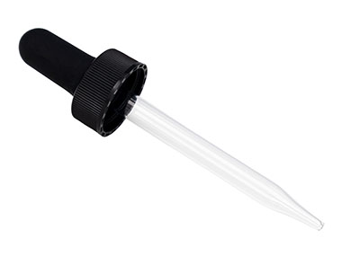 20/400 Finish, Black, Droppers, Fine Ribbed, 2 3/4" Glass Pipette