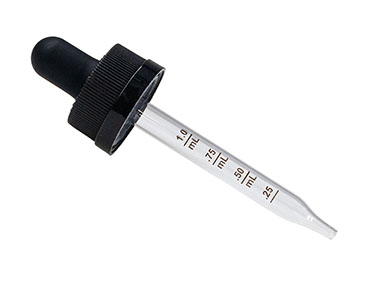 20/400 Finish, Black, Droppers, CRC, Fine Ribbed, 2 11/16" Glass Pipette