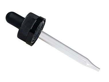 20/400 Finish, Black, Droppers, CRC, Fine Ribbed, 2 3/4" Glass Pipette, Tapered