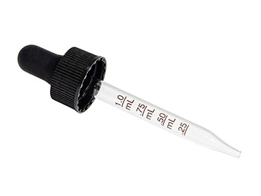 18/400 Finish, Black, Droppers, Fine Ribbed, 2 13/16" Glass Pipette