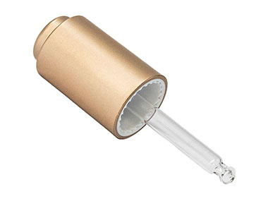 18/415 Finish, Gold, Droppers, Metal Shell, 2 1/16" Glass Pipette, Bulb Tip