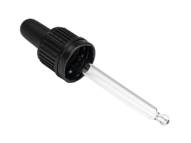 18mm TE Finish, Black, Droppers, CRC, Fine Ribbed, 2 7/8" Glass Pipette