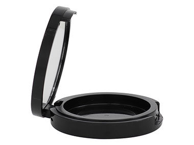 Black, Compacts, Plastic, Round, Hinged Lid With Mirror