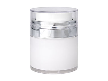 30 mL, 51mm Finish, White/Silver, Sets, Jars/Caps, Acrylic Airless Round, White Inner Jar